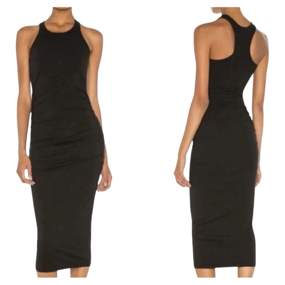 Michael Stars racerback ruched tank dress size M black NWT B-34